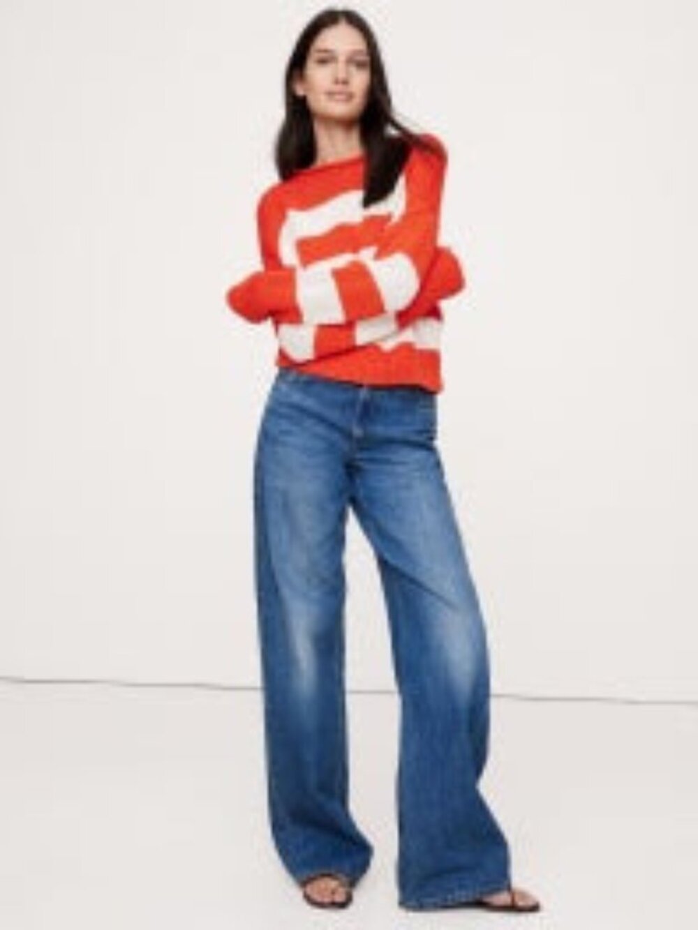 Banana Republic Oversized Cotton Roll-Neck Sweater S Red Stripe